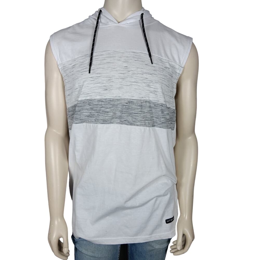 WT02 Hooded Muscle Tee Size Large White and Gray